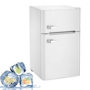 Joy Pebble Compact Double Door Refrigerator and Freezer, 3.2 cu.ft Freestanding mini Fridge Suitable for Office, Dorm or Apartment with Adjustable Removable Glass Shelves (white)