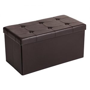 SONGMICS 30 Inches Faux Leather Folding Storage Ottoman Bench, Storage Chest Footrest Coffee Table Padded Seat, Brown