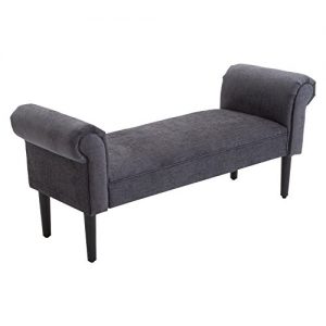 HOMCOM 52" Linen Upholstered Accent Ottoman Bench with Armrests, Dark Grey