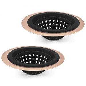 COOK with COLOR Set of 2 Sink Strainers, Flexible Silicone Kitchen Sink Drainers, Traps Food Debris and Prevents Clogs, Large Wide 4.5’ Diameter Rim – Black and Copper
