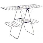SONGMICS Foldable Clothes Drying Rack, 2-Level Stable Indoor Airer, Free-Standing Laundry Stand, with Height-Adjustable Gulwings, for Bed Linen, Clothing, Socks, Scarves, Blue ULLR53BU