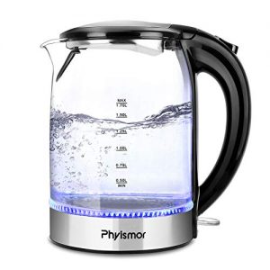 Phyismor Electric Tea Kettle, 1.7L Electric Teapot & Hot Water Boiler with Blue Led Light,Auto Shut Off and Boil-Dry Protection,Borosilicate Glass with BPA-Free (Glass)