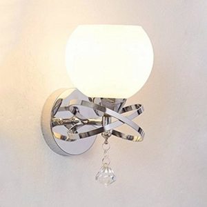 Decomust Milk White Crystal Wall Light Chrome Finish Modern Luxury Globe Ball Shape Wall Sconce Lighting Fixture Bedroom Bathroom Lamp (White/Chrome)