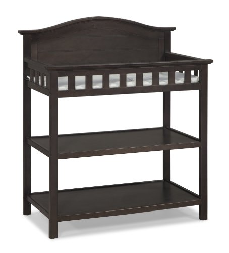 Thomasville Kids Southern Dunes Dressing Table with Pad, Espresso, Changing Table with Water Resistant Changing Pad, Safety Strap & Two Storage Shelves, for Infants & Toddlers
