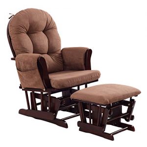 Costzon Baby Glider and Ottoman Cushion Set, Wood Baby Rocker Nursery Furniture, Upholstered Comfort Nursery Chair & Ottoman with Padded Arms (Espresso)