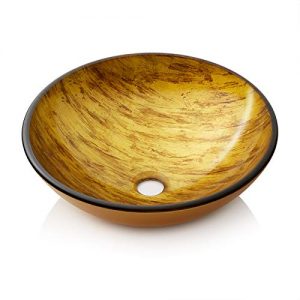 Miligore Modern Glass Vessel Sink - Above Counter Bathroom Vanity Basin Bowl - Round Gold