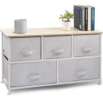 CERBIOR Wide Drawer Dresser Storage Organizer 5-Drawer Closet Shelves, Sturdy Steel Frame Wood Top with Easy Pull Fabric Bins for Clothing, Blankets- Grey