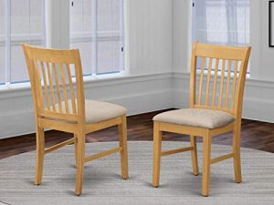 East West Furniture NFC-OAK-C Norfolk Mid-Century Dining Chairs - Linen Fabric Seat and OAK Solid wood Frame Dining Room Chair set of 2
