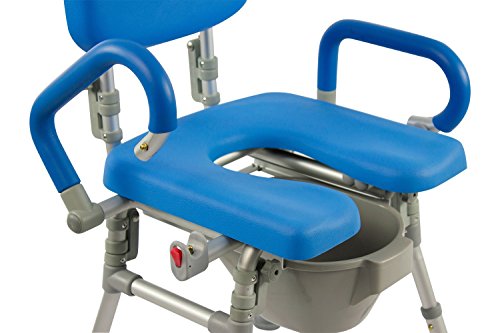 UltraCommode™ Foldable Commode/Shower Chair- Soft UltraCommode™ Foldable Commode/Shower Chair- Soft, Warm, Padded and Foldable. XL Seat with 100% Open Front, Padded Pivoting Armrests, Adjustable Height. Free Commode Pail. (Blue).