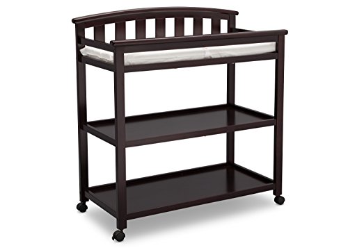 Delta Children Arch Top Changing Table with Wheels and Changing Pad, Dark Chocolate