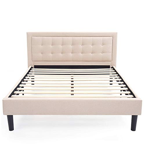 Classic Brands Mornington Queen Upholstered Headboard and Bed Frame, Linen