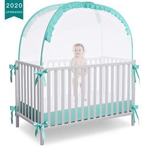 RUNNZER Crib Pop Up Tent, Baby Safety Mesh Cover Mosquito Net, Toddler Bed Canopy Netting Cover Protect Baby from Bites and Falls