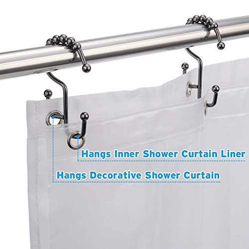 Amazer Shower Curtain Hooks with Double Different Heights Amazer Shower Curtain Hooks with Double Different Heights, Stainless Steel Easily-Glide Shower Rings for Bathroom Shower Rods Curtains, Bronze (Gunmetal Color), Set of 12 Hooks.