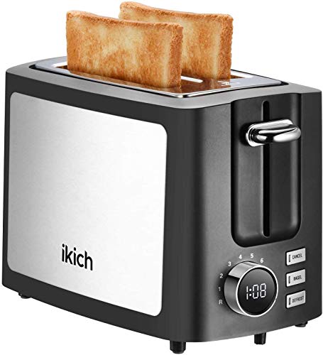 Toaster 2 Slice, IKICH 9 Bread Shade Settings Toasters Oven, Extra Wide Slots, Stainless Steel Toaster for Waffle, Bagel, Homemade Baking(Cancel/Bagel/Defrost/Reheat Function, Removal Crumb Tray)