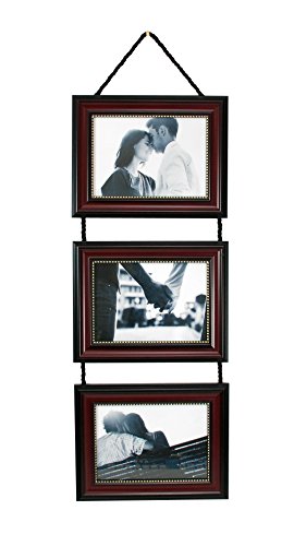 kieragrace Horizontal Lucy Collage Picture Frames on Hanging Ribbon (Set of 3), 5 x 7 Inch, Dark Brown with Gold Beading