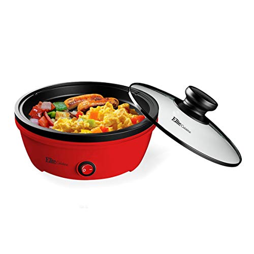 Elite Cuisine Electric Personal Nonstick Stir Fry Griddle Pan Skillet Elite Delicacies EGL-6101 Electrical Private Nonstick Stir Fry Griddle Pan Skillet with Tempered Glass Lid, Speedy Warmth Up, Excessive Temperature, On/Off Swap, Indicator Mild, 8.5 inch, 650 Watts, Purple.