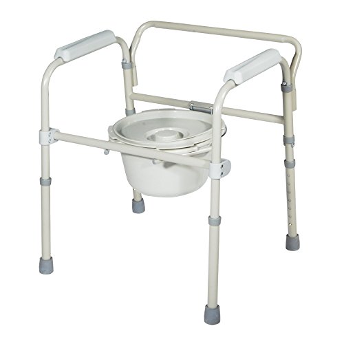 HEALTHLINE Commode Chair, Folding Bedside Commode Chair HEALTHLINE Commode Chair, Folding Bedside Commode Chair, Deluxe Bedside and Bathroom Steel Medical 3 in 1 Commode Over Toilet Seat with Commode Bucket, Splash Guard and Arms, Gray.