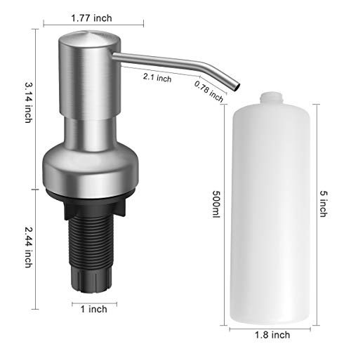 Zupora Dish Soap Dispenser for Kitchen Sink, Brushed Nickel Soap Dispenser Zupora Dish Soap Dispenser for Kitchen Sink, Brushed Nickel Soap Dispenser, Upgrade with 47" Extension Tube and 17 Oz Large Bottle, No More Refill.