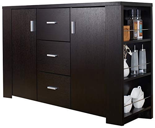ioHOMES Quincy Modern 3-Drawer on Metal Glides Dining Buffet with 2-Door Cabinet and 2 Side Wine-Glass Holders, Cappuccino