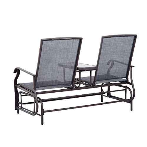 Outsunny 2 Person Outdoor Mesh Fabric Patio Double Glider Chair Outsunny 2 Individual Outside Mesh Material Patio Double Glider Chair with Middle Desk.
