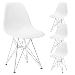 YJCfurniture Dining Chairs Set of 4 Mid Century Modern Kitchen Shell Chairs with Metal Legs for Dining, Bedroom, Living Room Side Chairs Set of 4,White