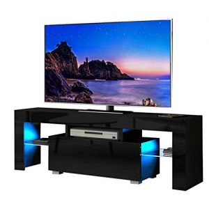 Binrrio 50 Inch TV Stand with LED Light Modern TV Cabinet with Single Drawer, Entertainment TV Stand Cabinet, Television Table Center Console Table Shelf Furniture for Living Room Bedroom Black