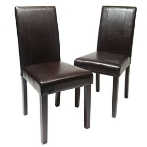 Roundhill Furniture Urban Style Solid Wood Leatherette Padded Parson Chair, Brown, Set of 2