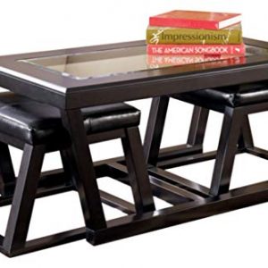 Signature Design by Ashley - Kelton Coffee Table with 2 Stools, 3 Piece Set, Espresso Brown with Glass Top