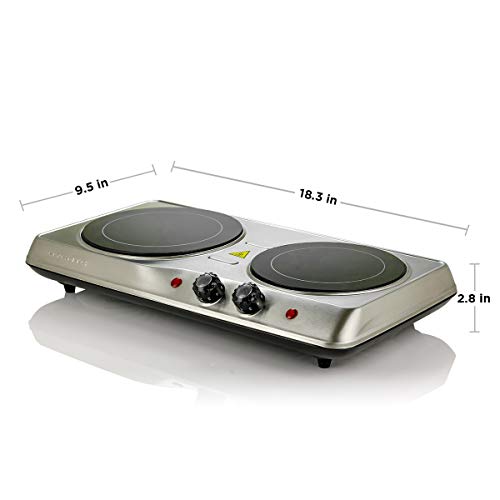 Ovente Electric Glass Infrared Burner, 7 Inch, Double Hot Plate Ovente Electrical Glass Infrared Burner 7 Inch Double Scorching Plate with Temperature Management, Highly effective 1700 Watts with Fireplace Resistant Steel Housing, Indicator Gentle, Compact and Moveable, Silver (BGI102S).