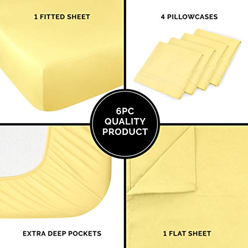 King Size Sheet Set - 6 Piece Set - Hotel Luxury Bed Sheets King Dimension Sheet Set - 6 Piece Set - Resort Luxurious Mattress Sheets - Further Mushy - Deep Pockets - Straightforward Match - Breathable &amp; Cooling Sheets - Wrinkle Free - Comfortable - Yellow Mattress Sheets - Kings Sheets - 6 PC.