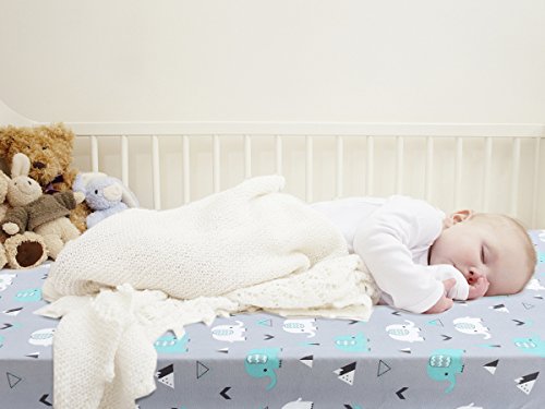 BROLEX Stretchy Fitted Crib Sheets Set 2 Pack Portable Crib BROLEX Stretchy Fitted Crib Sheets Set 2 Pack Moveable Crib Mattress Topper for Child Boys Women,Extremely Gentle Jersey,Full Commonplace,Elephant &amp; Whale.