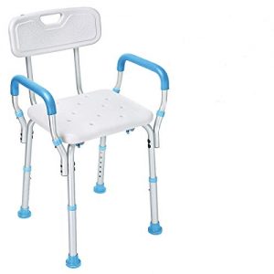Health Line Massage Products Tool-Free Assembly Shower Chair Bath Bench Stool Adjustable Height with Removable Back and Arms and Non-Slip Feet