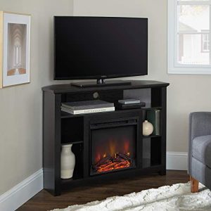 WE Furniture 44" Wood Corner Fireplace TV Stand - Black