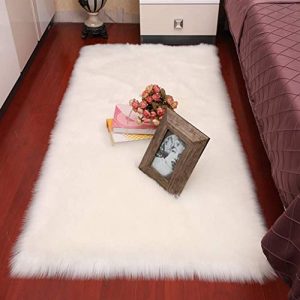Rectangle Ultra Soft Fluffy Bedroom Rugs Luxury White Faux Fur Sheepskin Area Rug, Plush Shaggy Furry Rugs for Living Room Bedside Indoor Home Floor Carpet Girls Pricess Room Decor, 3 x 5 Feet