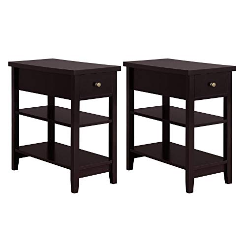 YAHEETECH 3 Tier Sofa Side End Table with Double Shelves 1 Drawer - Nightstand Coffee Table for Living Room, Set of 2, Espresso