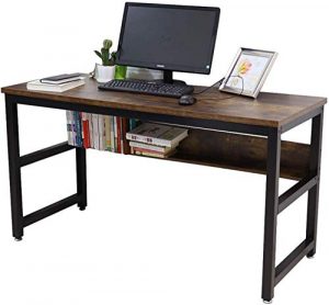 Lazyin 55" Computer Desk with Bookshelf/Metal Desk Office Desk Sturdy Desk with Industrial Writing Study Table Workstation Home Office