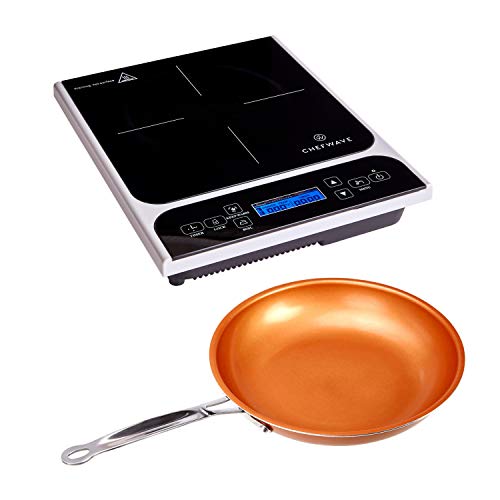 ChefWave CW-IC01 1800W Portable Induction Countertop Burner - Bonus 10” Copper Frying Pan - 20 Power/Temp Settings Digital LCD Touch Kitchen Cooktop Electric Cooker - Energy Efficient, Safety Lock