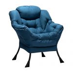HollyHOME Modern Velvet Fabric Lazy Chair, Accent Contemporary Lounge Chair, Single Steel Frame Leisure Sofa Chair with Armrests and A Side Pocket, Thick Padded Back, Navy Blue