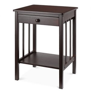 HOMFA Bamboo Night Stand End Table with Drawer and Storage Shelf Multipurpose Home Furniture, Dark Brown
