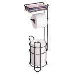 mDesign Freestanding Metal Wire Toilet Paper Roll Holder Stand and Dispenser with Storage Shelf for Cell, Mobile Phone - Bathroom Storage Organization - Holds 3 Mega Rolls - Bronze