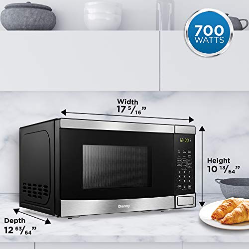 Danby 0.7 Cu.Ft. Countertop Steel-700 Watts, Small Microwave Danby DBMW0721BBS 0.7 Cu.Ft. Countertop Metal-700 Watts, Small Microwave with Push Button Door, Stainless Metal.