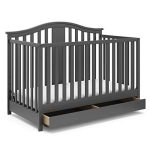 Graco Solano 4-in-1 Convertible Crib with Drawer, Easily Converts to Toddler Bed Day Bed or Full Bed, Three Position Adjustable Height Mattress, Assembly Required (Mattress Not Included), Gray