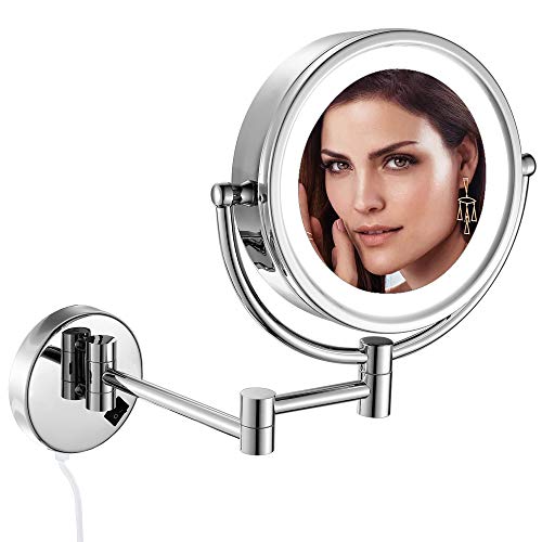 GURUN LED Wall Mount Makeup Mirror Lighted 10x Magnification, Bathroom Vanity Mirror, 13-Inch Extension,Brass Chrome Finished M1809D(9in,10x)