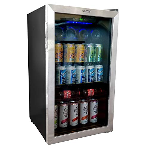 VALEMO HOME Beverage Refrigerator and Cooler - 140 Can Mini Fridge, Stainless Steel and Glass Door Refrigerated Cooler for Soda, Beer and Wine for Home, Office or Bar with 4 Removable Shelves