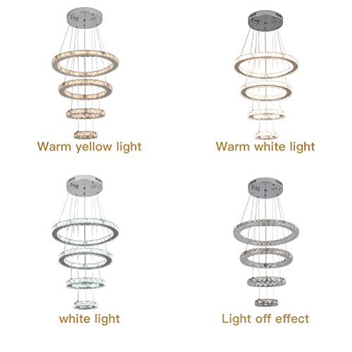 YUYUE Modern Luxury Crystal Chandelier LED Ceiling YUYUE Fashionable Luxurious Crystal Chandelier LED Ceiling Mild 4-Ring Crystal Chandelier, Three Colours Adjustable-Heat White/Heat Yellow/White, 3-5 Days Supply (four Rings).