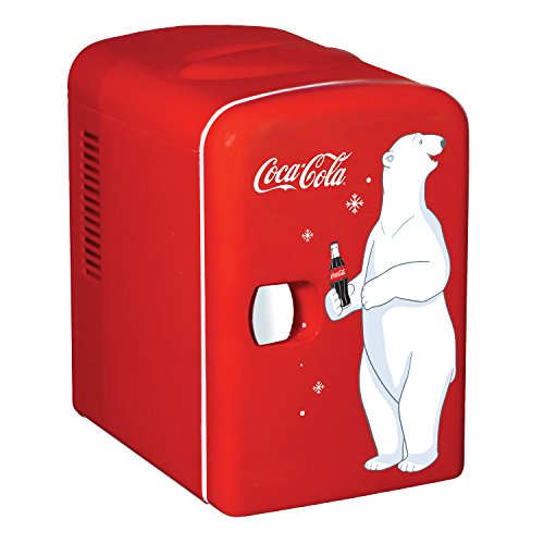 Coca-Cola KWC-4 4 Liter/6 Can Portable Fridge/Mini Cooler for Food, Beverages, Skincare-Use at Home, Office, Dorm, Car, Boat- AC & DC Plugs Included, Red