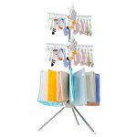 Hershii Foldable Clothes Drying Rack Standing Garment Hanger 3-Tier with 48 Clips and 16 Towels Bars Space Saver for Baby Socks, Saliva Towels, Bibs, Underwear, Gloves, Scarves, Diapers
