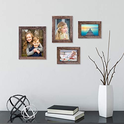 Q.Hou 8x10 Picture Frame Wood Patten Rustic Brown Photo Frames Q.Hou 8x10 Image Body Wooden Patten Rustic Brown Picture Frames Packs four with Excessive Difinition Glass for Tabletop or Wall Decor (QH-PF8X10-BR).