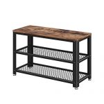 VASAGLE Industrial Shoe Bench, 3-Tier Shoe Rack, Storage Organizer with Seat, Wood Look Accent Furniture with Metal Frame, for Entryway, Living Room, Hallway ULBS73X