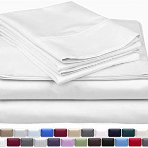 True Luxury 1000-Thread-Count 100% Egyptian Cotton Bed Sheets, 4-Pc Queen White Sheet Set, Single Ply Long-Staple Yarns, Sateen Weave, Fits Mattress Upto 18'' Deep Pocket